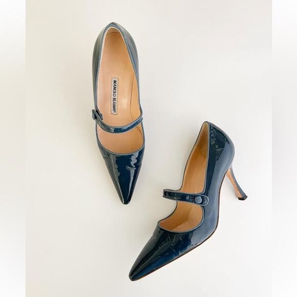 Manolo Blahnik Shoes - MANOLO BLAHNIK green patent Campari Mary Janes Pumps Heels Shoes Size 36.5